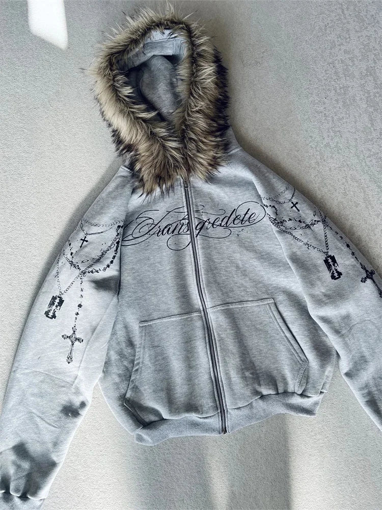 Trendy Gothic Faux Fur Hooded Jacket