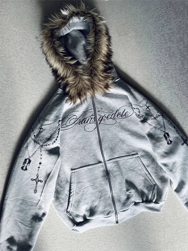 Trendy Gothic Faux Fur Hooded Jacket