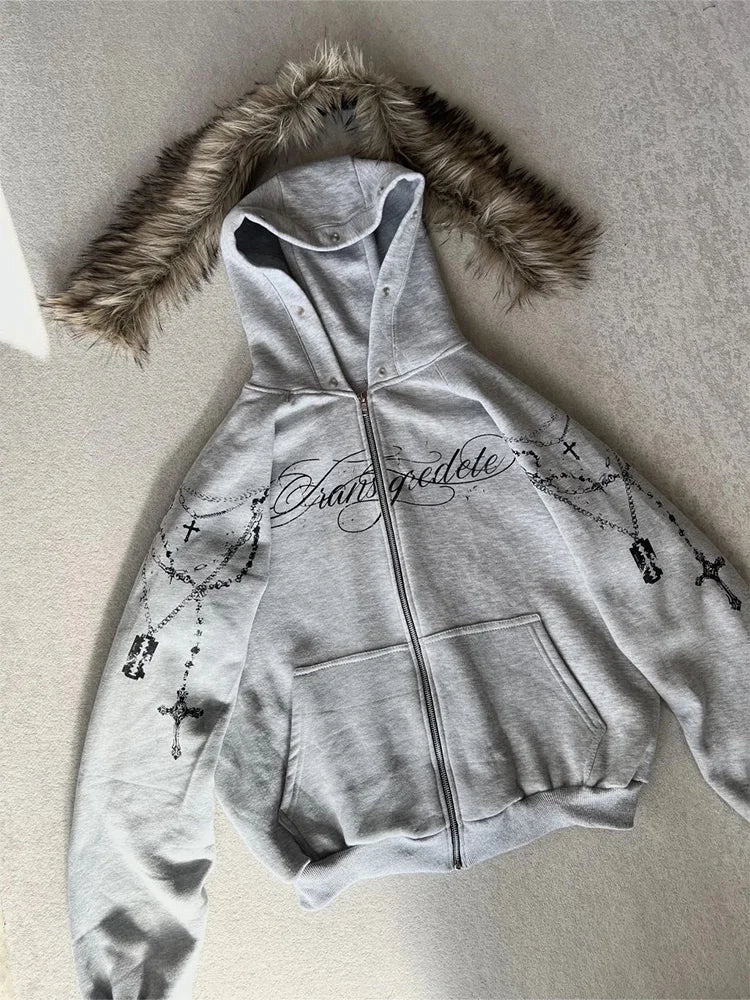 Trendy Gothic Faux Fur Hooded Jacket